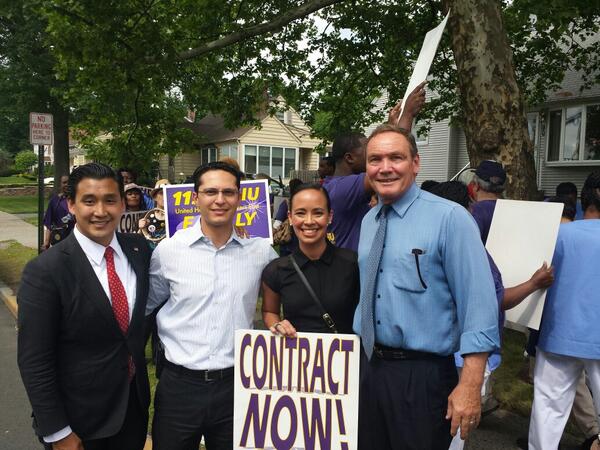 JoeLaganaNJ's tweet photo. @MillySilva @TimEustace38 @RoyCho5 @1199SEIU_NJ proud to stand up for working families with you http://t.co/N8qH4z6R9I