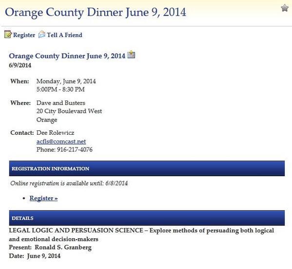 CA_ACFLS's tweet image. Come see Ron Granberg on LEGAL LOGIC AND PERSUASION SCIENCE – 06/09 in OC. acfls.org/events/event_d… #CLE