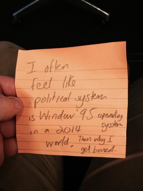 MTVMovement's tweet photo. Talking about youth engagement this morning, my mate Eddie just passes me this note. Wow. #auspol #carebutconfused http://t.co/dqRGbfc0Qs