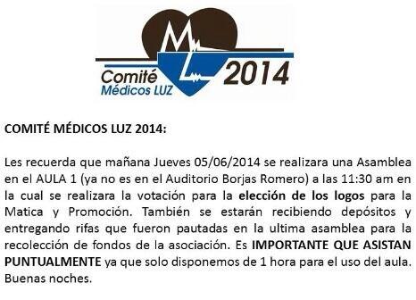 ComiteMedLUZ14's tweet photo. IMPORTANTE! http://t.co/EHnYDhLRX1
