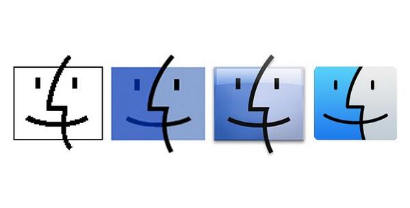brandsotw's tweet photo. The evolution of the Mac's Finder icon over the years http://t.co/zudU57revS http://t.co/z2THv9wAjn