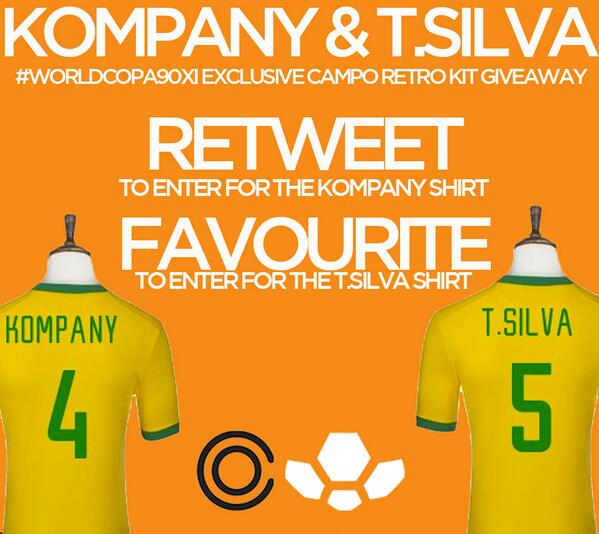 Copa90's tweet photo. Next #WorldCopa90XI @CampoRetro kit giveaway!... Kompany and T.Silva ends Sat 9am (GMT)... GO! http://t.co/Qe2I1Qc75j