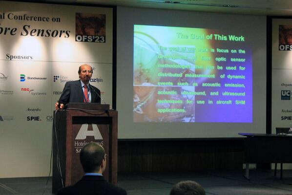 OFS23's tweet photo. Fibre optics sensors in aircraft structures, an invited presentation of Dr. Edgar Mendoza of http://t.co/tOXuiFCv1s http://t.co/LlLKiaQO7h