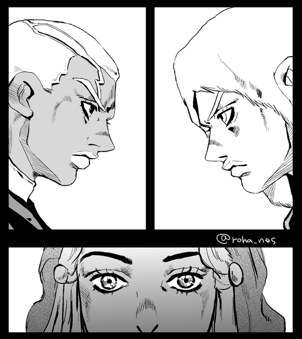 お題「プッチ&ウェザー」若かりし3人を描きました。修正の時間などない。ジャスト60分。#JOJO版深夜の真剣お絵描き60分一本勝負