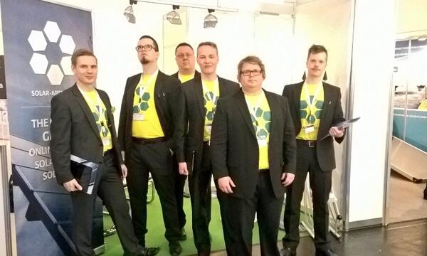 SolarArenaCom's tweet image. We want to introduce our yellow team at booth A2.157. Black tie and #solararena in #intersolar! #cleantech #messe