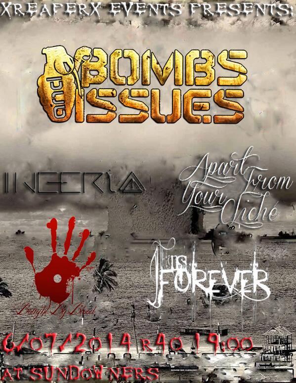 This Saturday come party with us @ <a href="/SundownerSA/">Sundowners Alberton</a> with <a href="/IfThisIsForever/">IF THIS IS FOREVER</a> <a href="/AFYCband/">ApartFromYourCliché</a> <a href="/BoughtByBloodSA/">Bought By Blood</a> <a href="/InceriaBand/">Inceria</a>