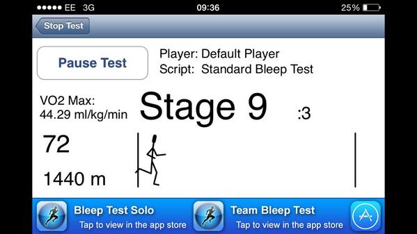 LightAndTightPT's tweet photo. Not bad for your first attempt! Well done! 💪👏 #bleeptest @GlennSavill http://t.co/6uC1SffdI2