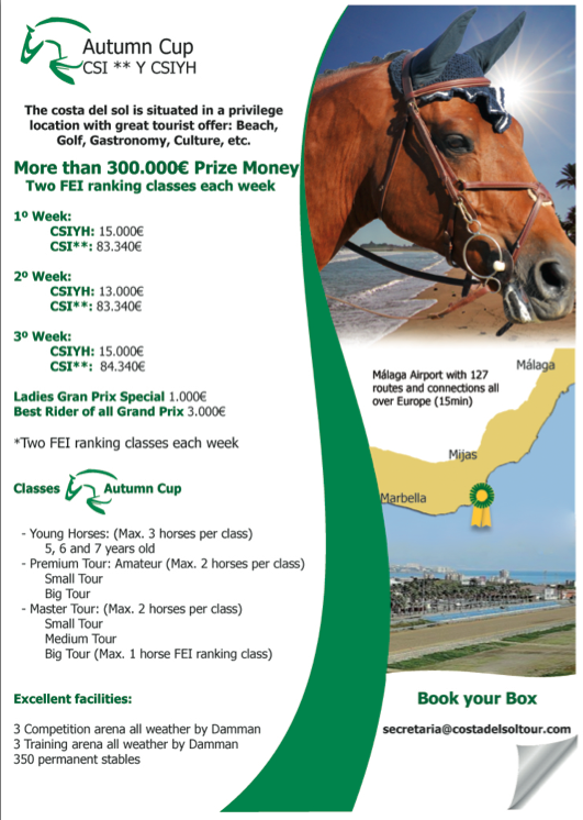 EquestrianTour's tweet photo. New  Show  jumping Tour  CSI** &amp; CSIYH in Spain starting octubre 2014 @equestriantour #Jumpingcostadelsol http://t.co/Xk5lMGYLMS