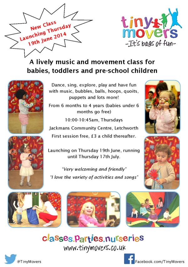 tinymovers's tweet image. New class launching in Letchworth. Thursdays, 10:00-10:45, starting 19th June. Hope you can make it!