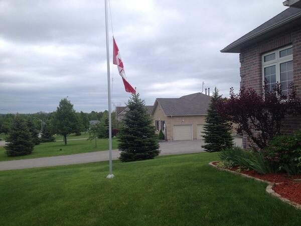 kel_2the_nel's tweet photo. Flying our flag at half mast today for the RCMP officers and their families and friends. #PrayForMoncton http://t.co/kimggMTrBv