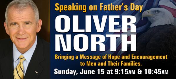 FirstRedeemer's tweet photo. We are thrilled to have Col. Oliver North with us on Father's Day,
 June 15th!  You will want to plan now to attend! http://t.co/xtYF5XrY3L