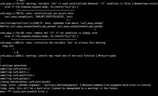 hethune's tweet photo. @mygeekdaddy read your excellent post "Quick fix to pip install error". Still get the error when gem install curb.thx http://t.co/vkYx3RY3uD