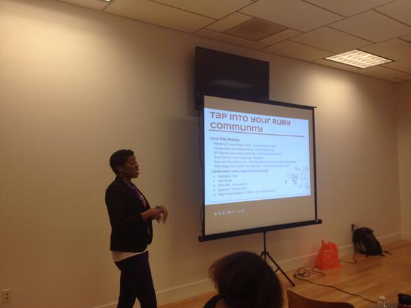 RailsGirlsDC's tweet photo. Long day of learning, @justjamonit wrapping us up. #RGDCworkshop http://t.co/gKRK38ES1r