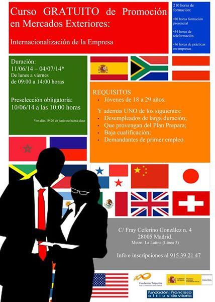 OscarCommanager's tweet photo. #cursosgratuitos #jovenes #desempleados Promoción Mercados Exteriores 210 hrs de formación y prácticas en empresas. http://t.co/RmaW4dC0p1
