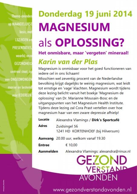 19 juni een lezing over magnesium in Kortenhoef.