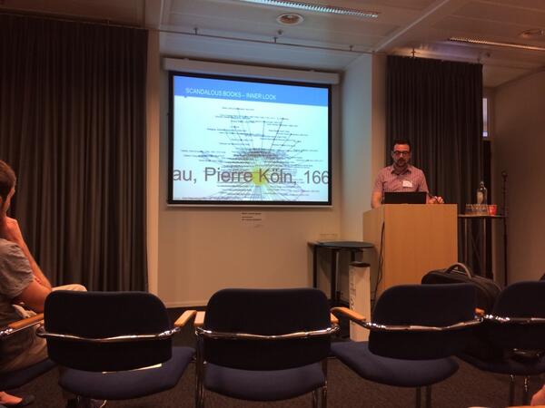 PeursenWTvan's tweet photo. @albertmeronyo &amp; Fernie Maas demonstrate how conversion of STCN to RDF helps history of scandaleus books #dhbenelux http://t.co/WcMablPi2N