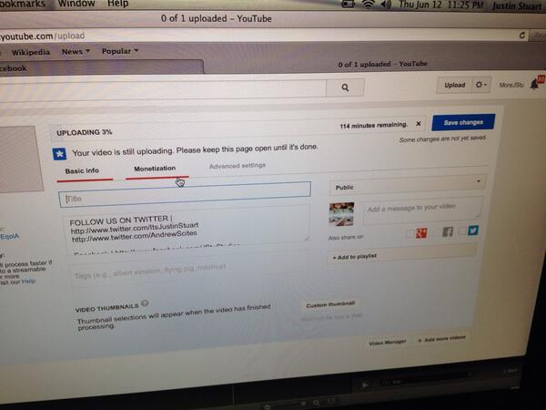 ItsJustinStuart's tweet image. Looks like it'll be awhile before the new vlog is uploaded :( #InternetProblems