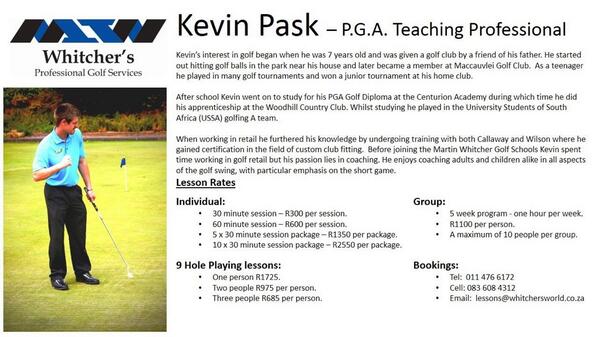 Anyone looking for golf lessons please give me a call on 0836084312, I am based at Randpark Golf Club...