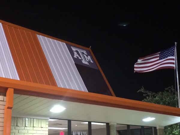 Texas A&M University 👍 on X: "Welcome to Aggieland! RT @josh_correa: Maroon  stripe on a burnt orange striped building. #tamu @Whataburger @TAMU  http://t.co/UzHALq40dB" / X