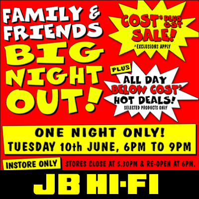 JBHiFiNZ's tweet photo. The Family and Friends Big Night Out @JBHiFiNZ Tues 10/6.In store only. Opens 6pm to 9pm! http://t.co/AbJVbuykKp http://t.co/dl8VOEWMQi