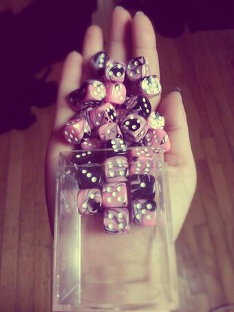 My friend just bought me a pack of pink D6 dice for our #Shadowrun campaign.   #LetsHopeTheyAreLucky