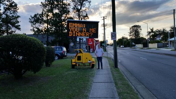 <a href="/karlstefanovic/">Karl Stefanovic</a> Brisbane man hires sign trying to get date with Emma Freedman. 263 Toombul Rd. Northgate #travnemma ”