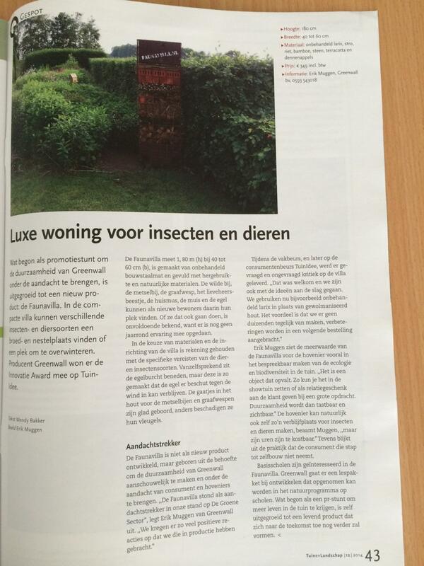 Faunavilla staat in rubriek 'gespot' van <a href="/tuinenlandschap/">Tuin en Landschap</a> deze week! Met de #tuinidee pas met korting thuis geleverd