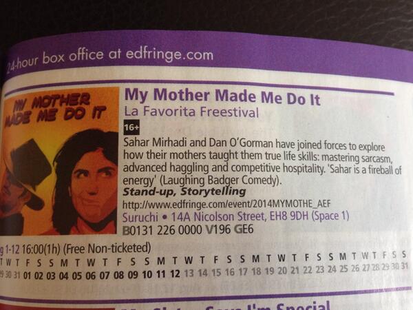 Well this is definitely real now , page 131 of <a href="/edfringe/">Edinburgh Festival Fringe</a> guide! Thanks to <a href="/freestival/">Freestival</a> too! Shit just got real!