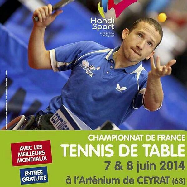niko_mars's tweet photo. Rendez vous ce week-end à ceyrat pour les championnats de france handisport de tennis de table! http://t.co/54J5CpFiKa
