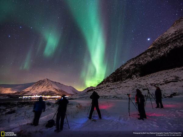 NatGeo's tweet photo. Photographers capture images of the glistening northern lights over the Lofoten Islands: http://t.co/kHGMTUSL3I http://t.co/J1tBA1WgbN