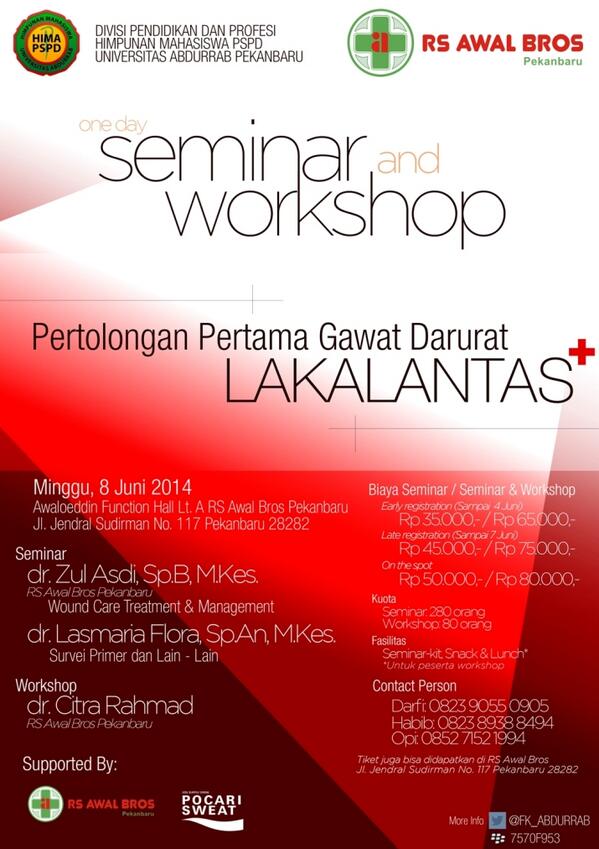 FK_ABDURRAB's tweet photo. one seminar &amp; workshop PPGD Lakalantas, minggu, 8 Juni, RS Awal Bros Sudirman. CP: 082390550905 (darfi) cc: @infoPKU http://t.co/Jzl7qZBpho