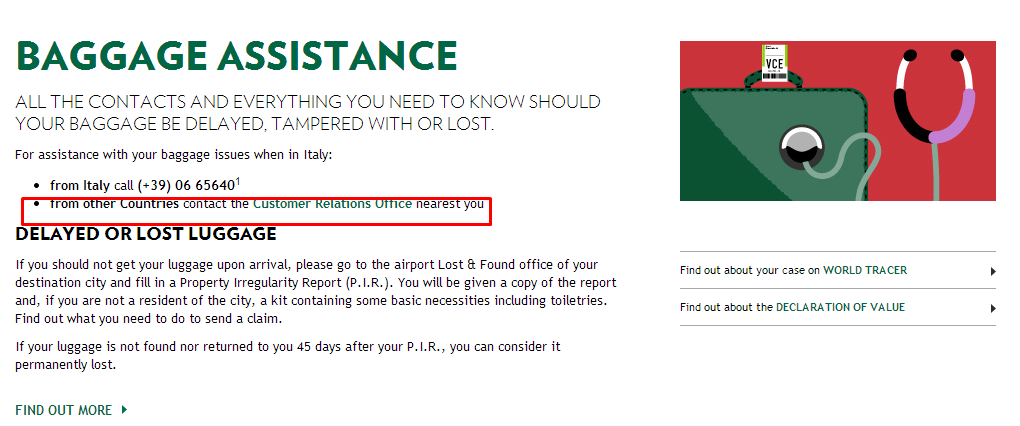 alitalia lost baggage worldtracer