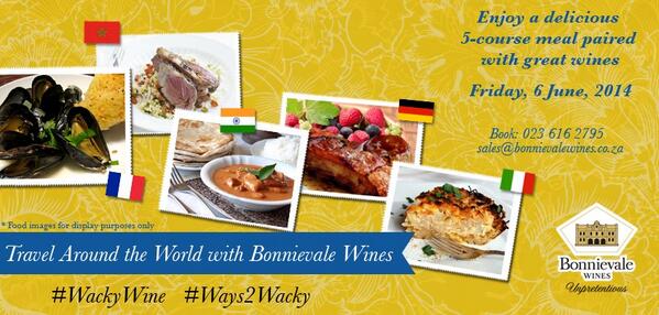 Bonnievale Wines (@bonnievalewines) on Twitter photo Are you on your way to #WackyWine? There are still a few tickets left for our dinner tonight! <a href="/RobertsonWineV/">RobertsonWineValley</a> Are you on your way to #WackyWine? There are still a few tickets left for our dinner tonight! <a href="/RobertsonWineV/">RobertsonWineValley</a>