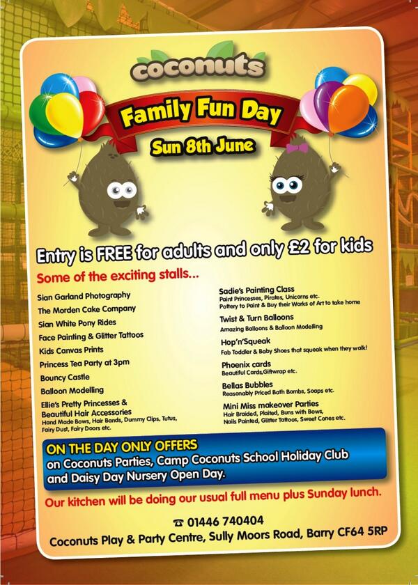 CoconutsBarry's tweet photo. It's our Fun Day this Sunday! £2 for kids and adults go free! Lots of stalls and fun activities! http://t.co/hVKtaOjzlA
