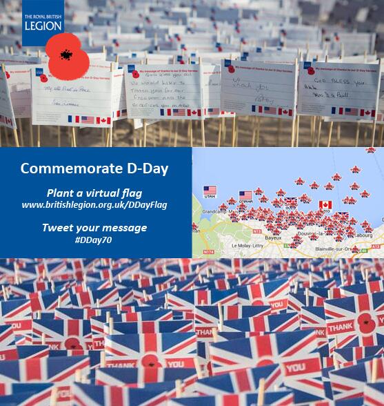 Commemorate #DDay: Tweet your message for our veterans #DDay70 #DDayLen; Plant a virtual flag britishlegion.org.uk/DDayFlag