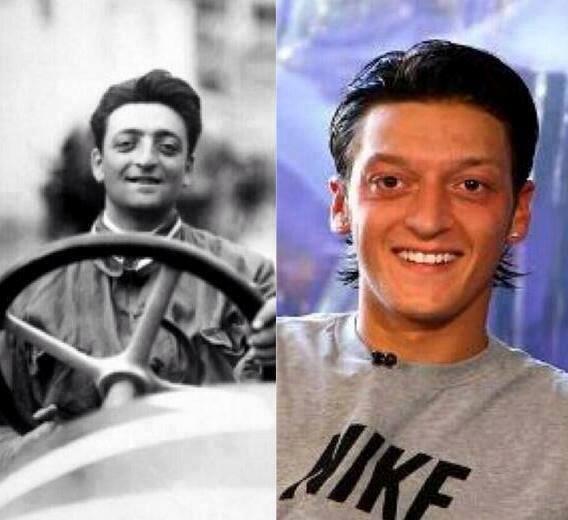 NOT_MOTD's tweet photo. Enzo Ferrari, founder of Ferrari (on the left) died in 1988.

Mesut Özil, footballer (on the right) was born in 1988. http://t.co/QNw0LR2Suu