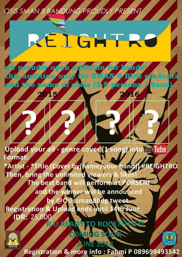 delapan2016's tweet photo. Oiyaa jangan lupa satu lagi! Buat kalian yg yg pengen tampil di acara porseni nanti. Bisa ko! Caranya ikutan ini nih! http://t.co/91M5cyTtd2