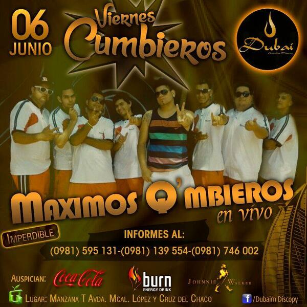churerocom's tweet photo. Hoy 6 de junio @discodubaipy presenta MAXIMOS QMBIEROS 0981-139-554 / 0984-847-700! @roberto_dubai @juancasamaniego http://t.co/2PXqZe4iWE