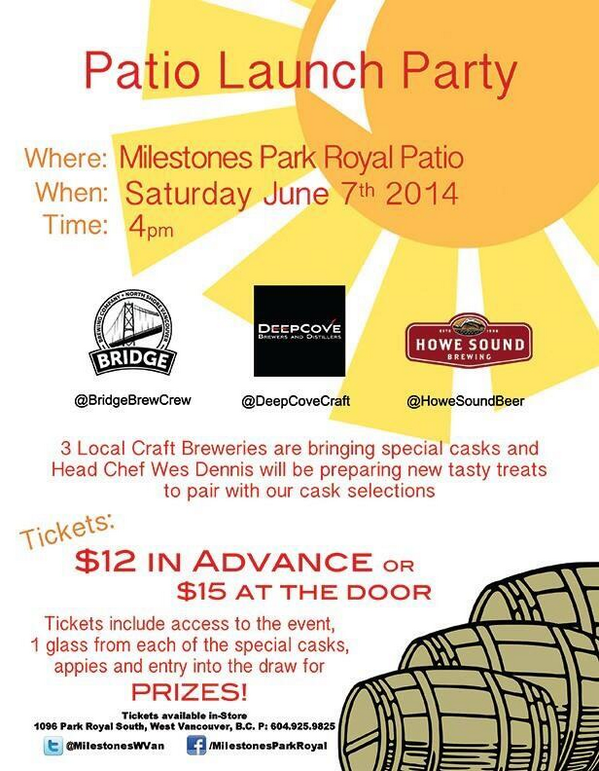 Meedsy's tweet photo. @CAMRA_YVR @CAMRABC @bccraftbeer big cask night at milestones park royal tomorrow night. Should be a great time! http://t.co/H0tBD6UT4F