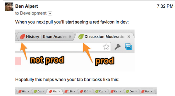 pamelafox's tweet image. Awesome idea from @soprano: different colored favicons for prod versus dev servers.