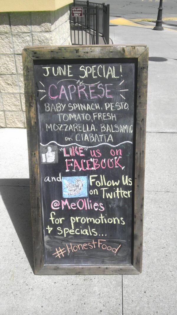 Follow us on Twitter, take a pic of your sandwich and receive 10% off on your next visit...