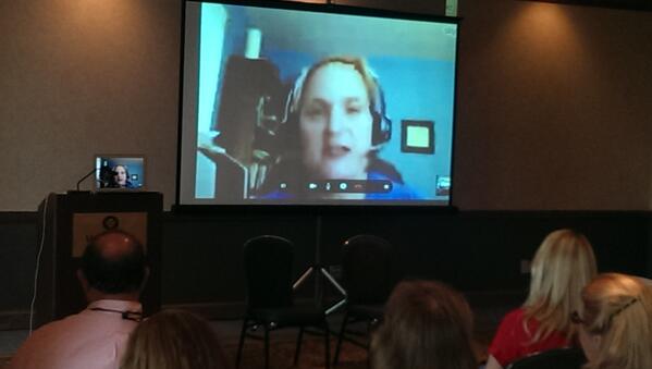 dialoguejournal's tweet photo. @janariess in full pixelated glory responding via Skype to papers on Mormon online endeavors at #mha2014. http://t.co/8DPSeS6K5Z