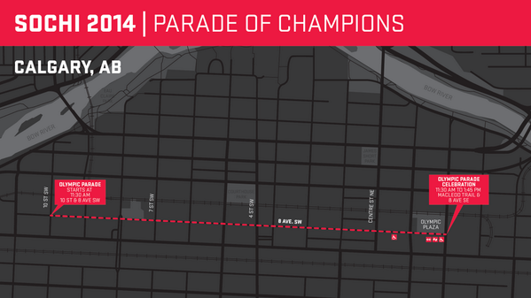Heading to Olympic Plaza to see a parade. Come join us, celebrate #TeamCanada. Breakfast now! Parade starts at 11:30.