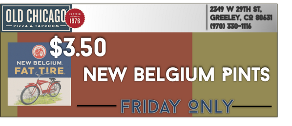 uncodeals's tweet image. Spice up your Friday night, and head to Old Chicago's in Greeley for $3.50 pints of New Belgium beer. #uncodeals