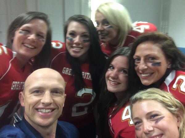 jmann_83's tweet photo. "@matt9dawson: Getting ready to be tackled by the GB women's American football team. Sort of looking forward to it!! http://t.co/h0lS2dm1HQ"