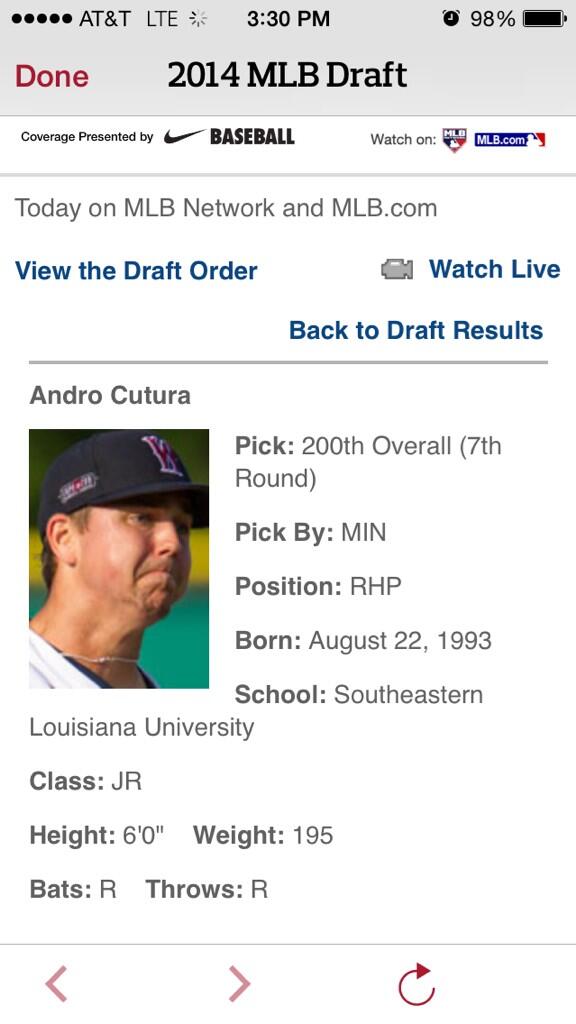 twbergeron35's tweet photo. Congrats @AndroCutura3 the @Twins got a good pick! @sluathletics @Lions_Baseball #LionUp #Lion4Life http://t.co/9WW4AeOA4y