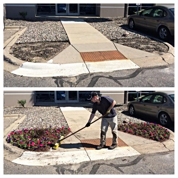 Question: What's happening today at Curbside? Answer: Making flower beds look better