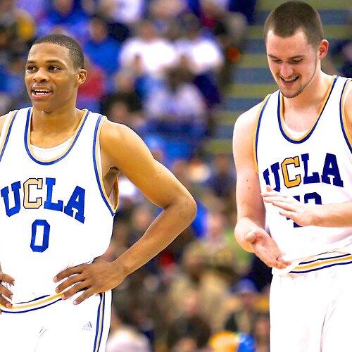 HoopsThrowbacks's tweet image. A pair of NBA All-Stars back in their UCLA Bruin days @kevinlove @russwest44