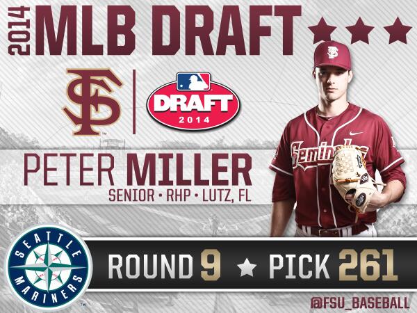 FSUBaseball's tweet photo. Congrats to Peter Miller selected with the 261st overall pick in the 9th round to the @Mariners. http://t.co/zcSblAT3K2