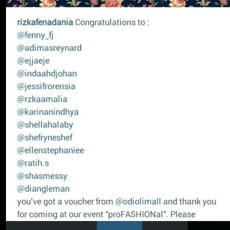 Ini dia nama pemenang dr odioli saat talkshow profashional! Wooow selamat kepada para pemenang dan Happy shopping :)